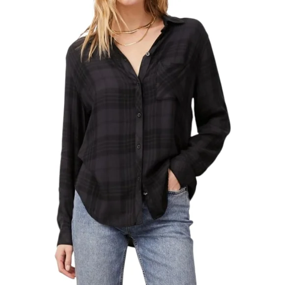 Rails Hunter Plaid Relaxed Fit Shirt Button-down Gray & Black Onyx/Jet Sz Small - Picture 8 of 12